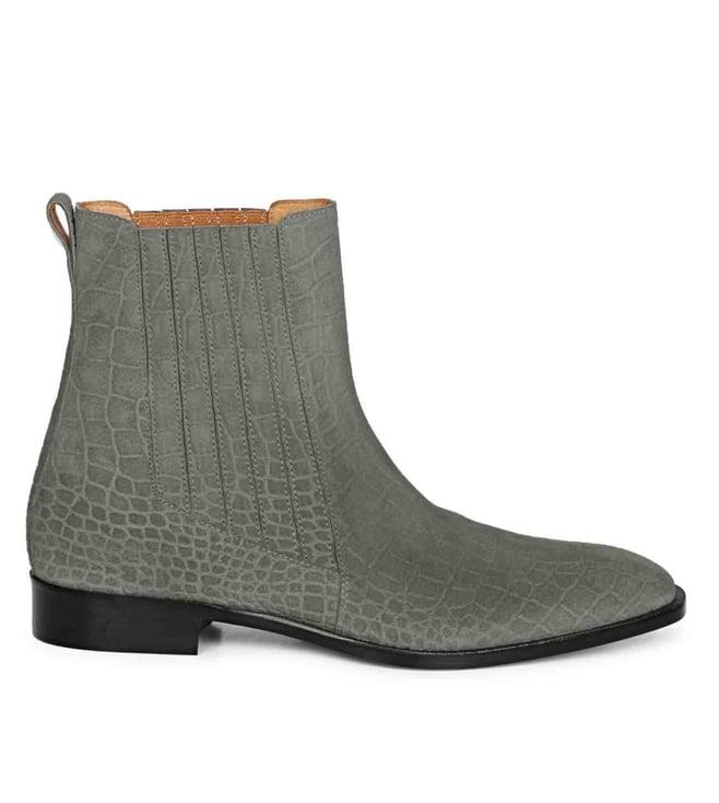 saint g ollie grey croco print suede leather chelsea boot