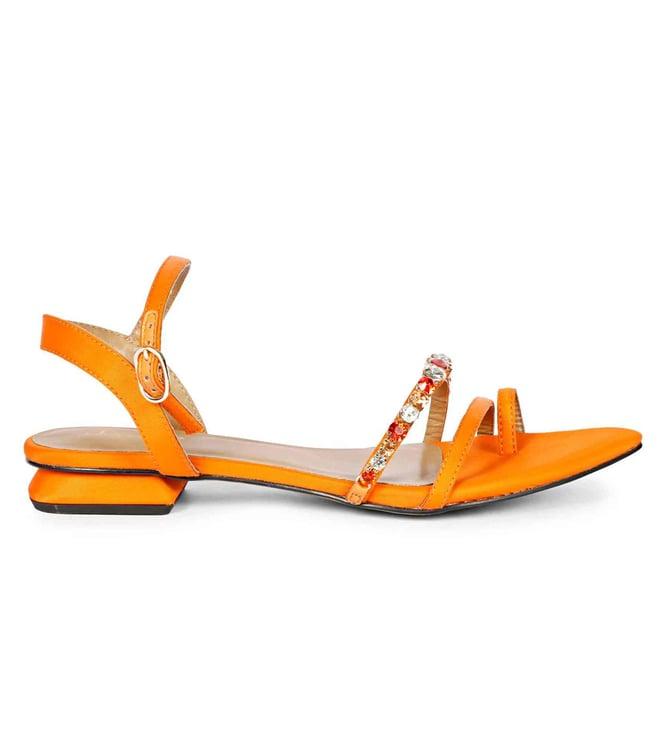 saint g poppy orange leather flat sandals