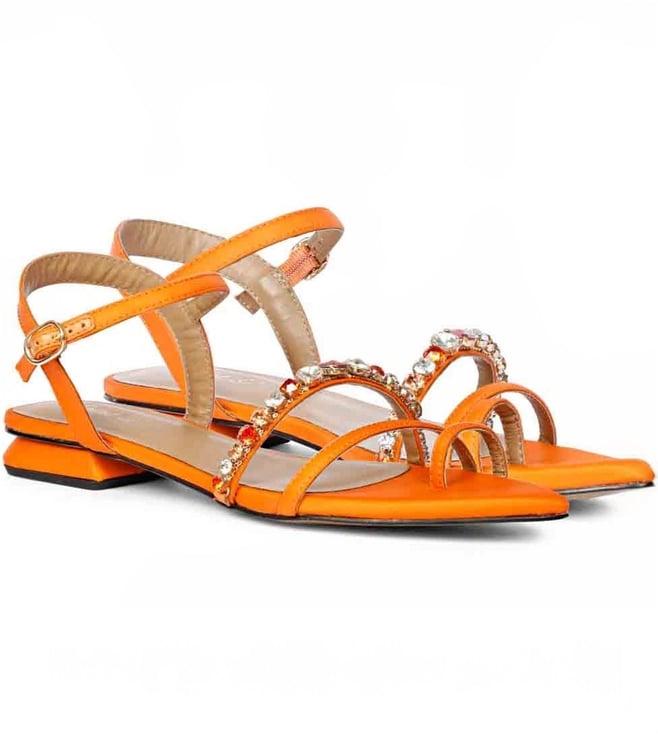 saint g poppy orange leather flat sandals