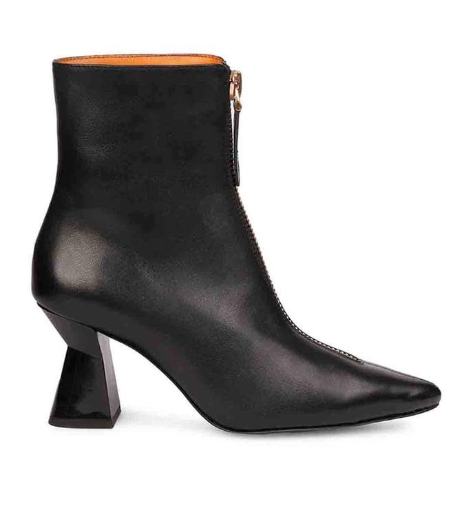 saint g rose black leather front zipper pointed toe heel boots