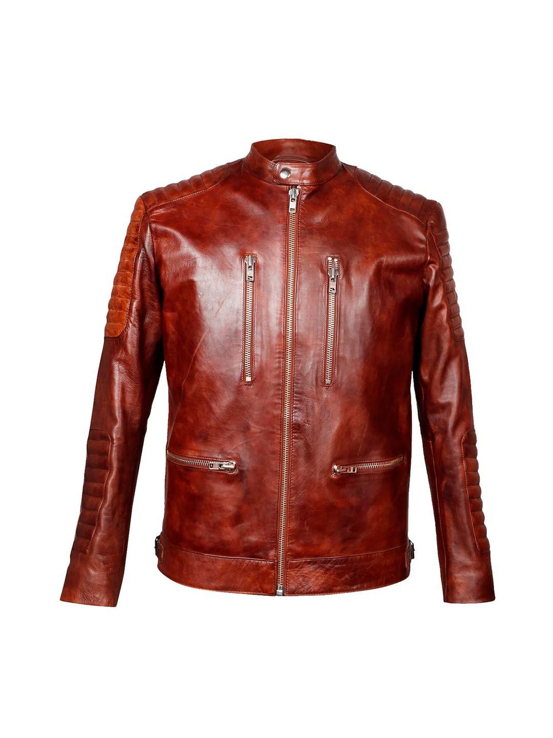 saint g stand collar water resistant leather biker jacket