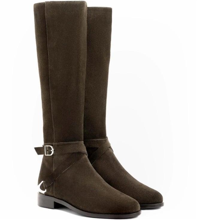 saint g suede olive decorative leather knee high boots