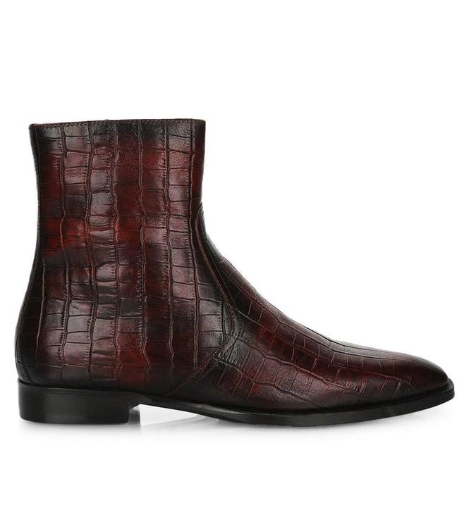 saint g umberto brown croco embossed leather high ankle boot