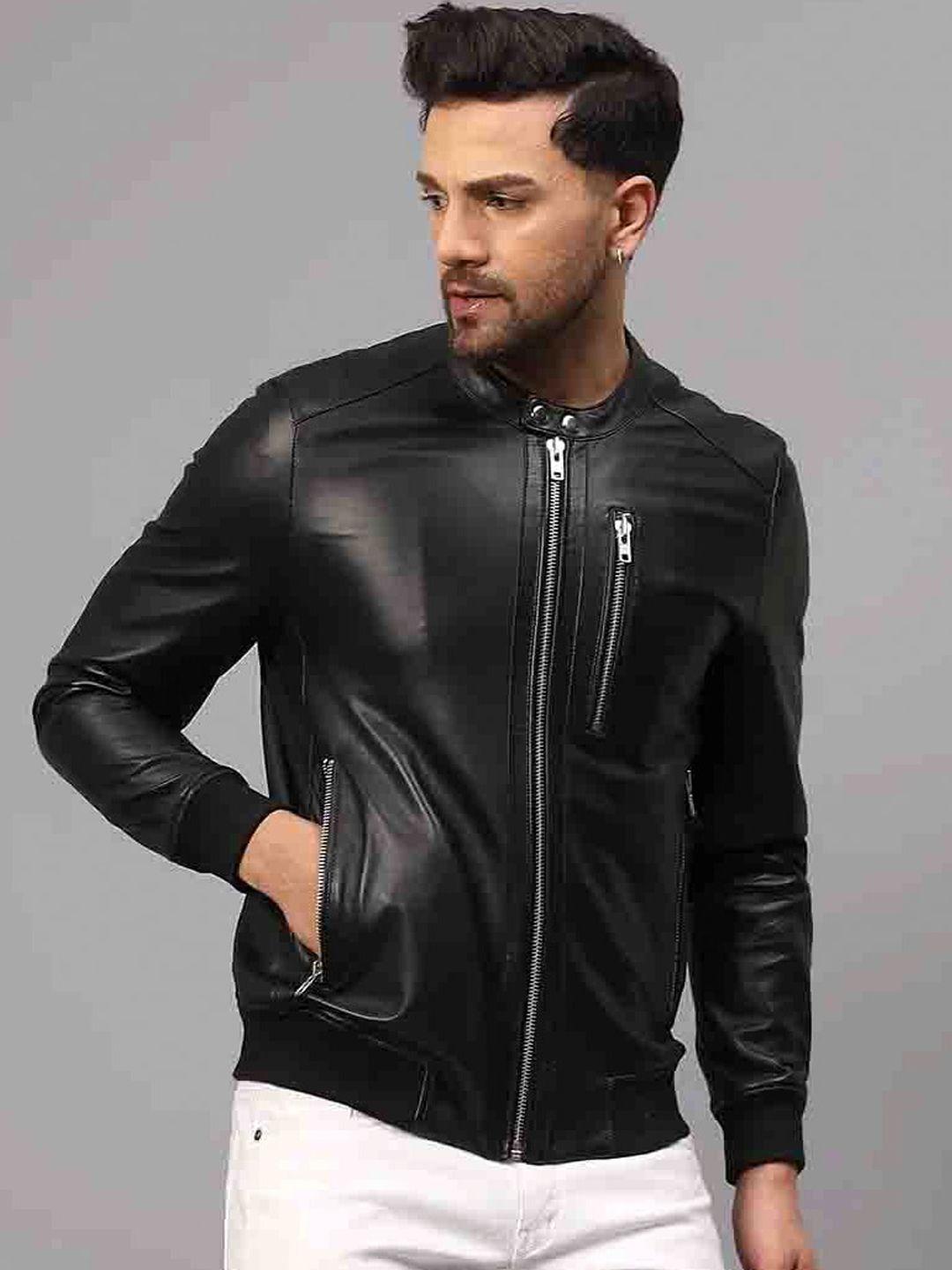 saint g water resistant leather biker jacket