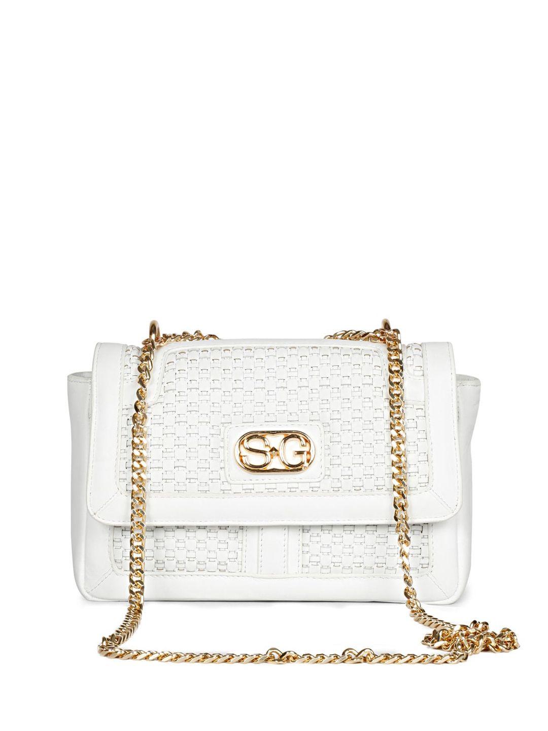 saint g white textured structured leather sling bag