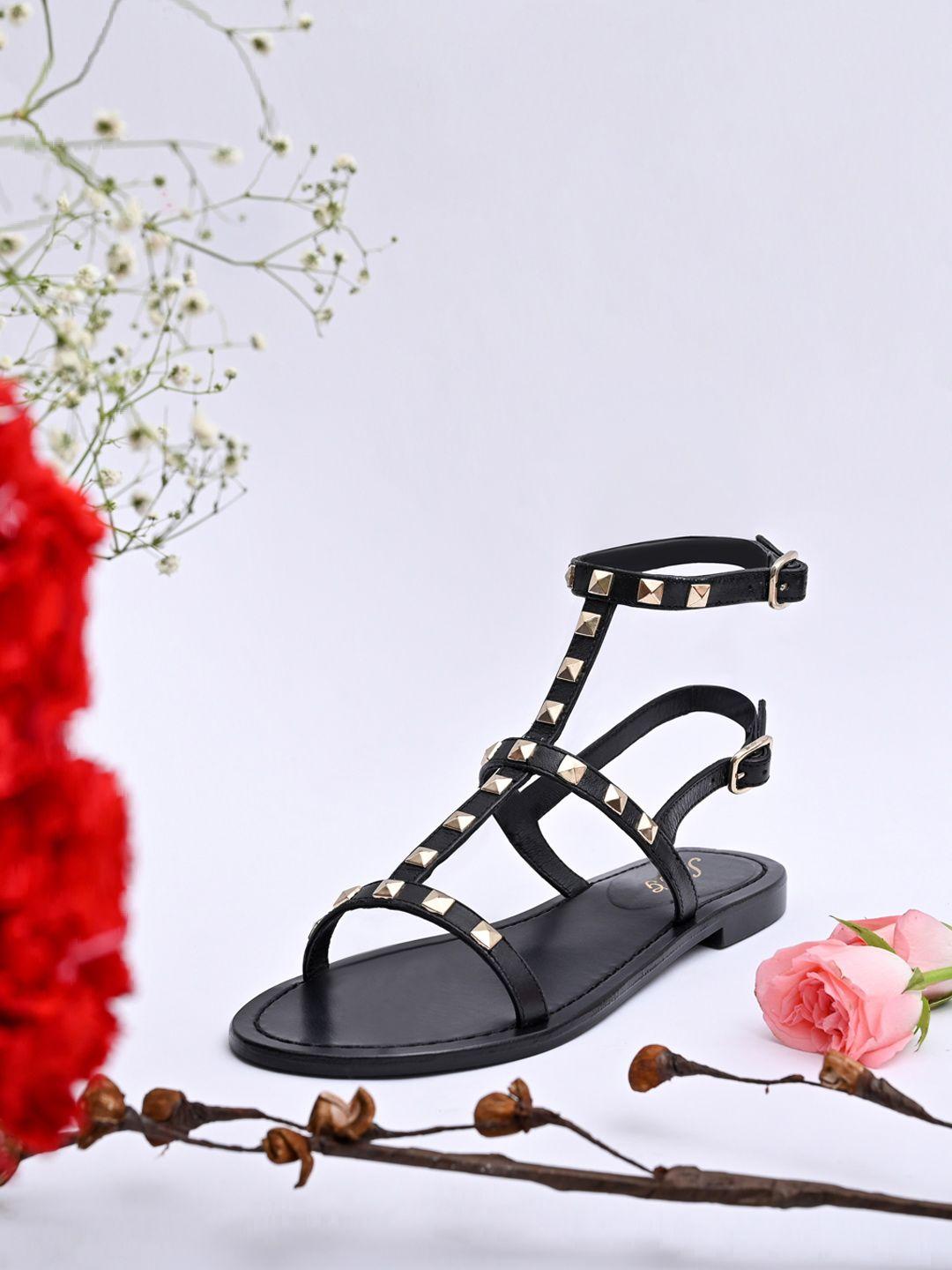 saint g women black embellished open toe flats