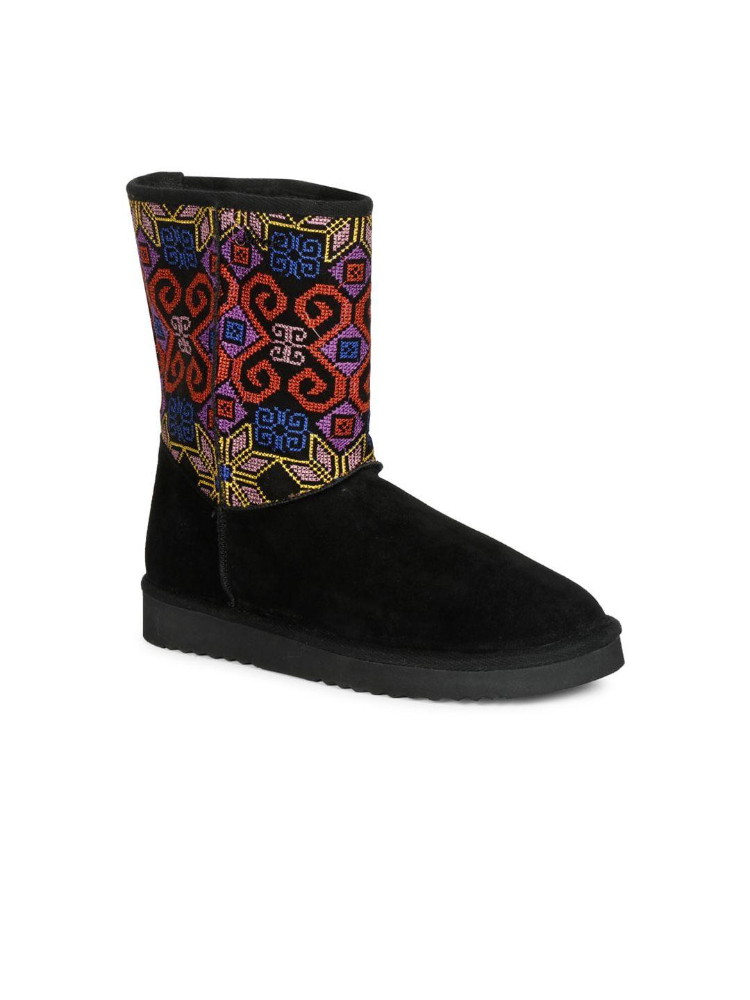 saint g women black printed suede winter boots