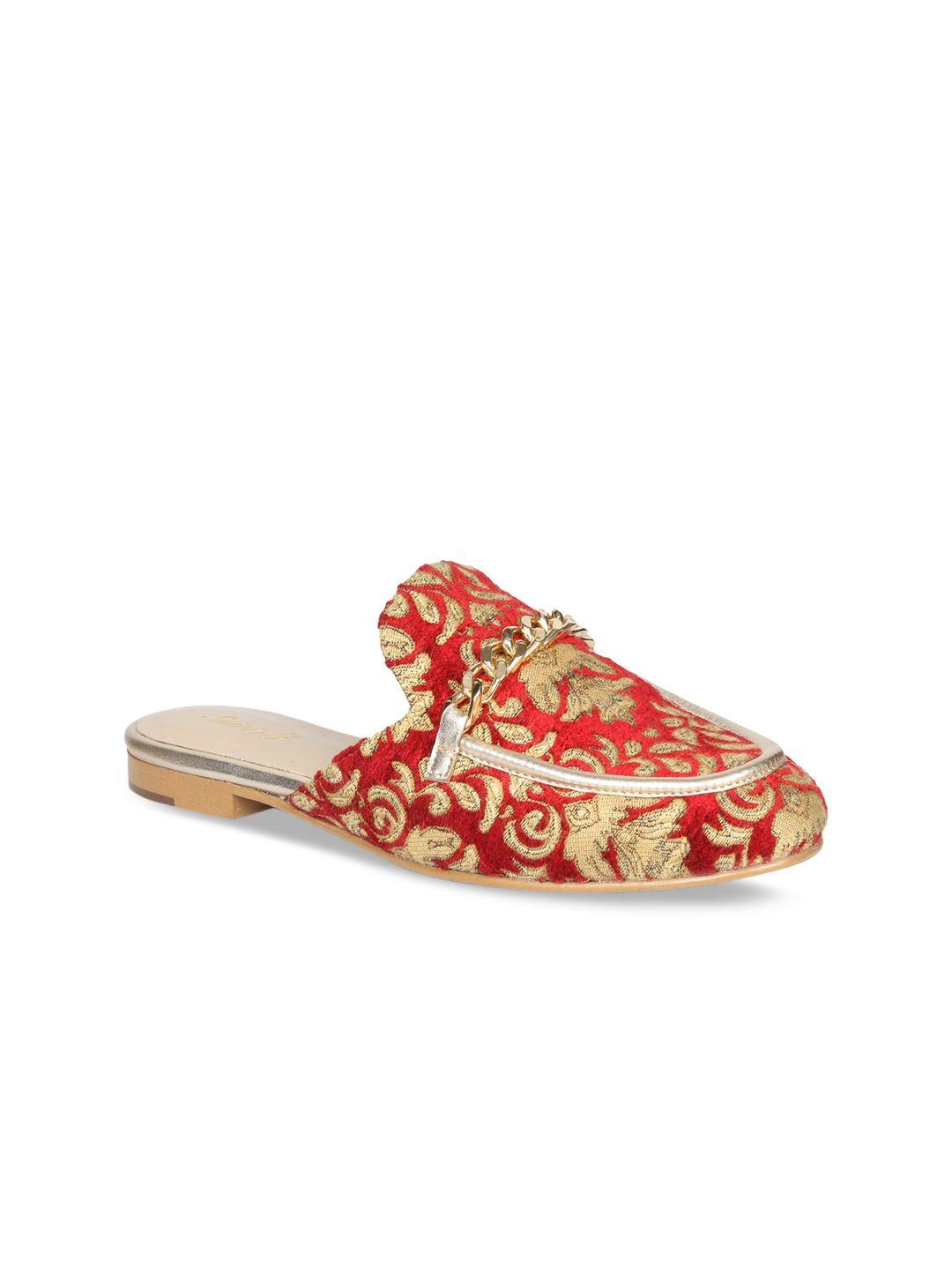 saint g women red & gold-toned woven design leather mules