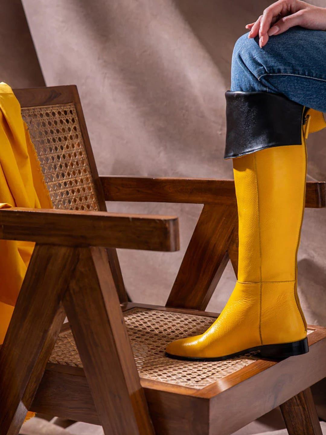saint g women yellow leather above the knee boots