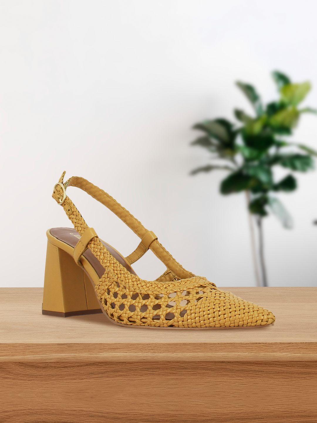 saint g yellow leather block pumps with laser cuts