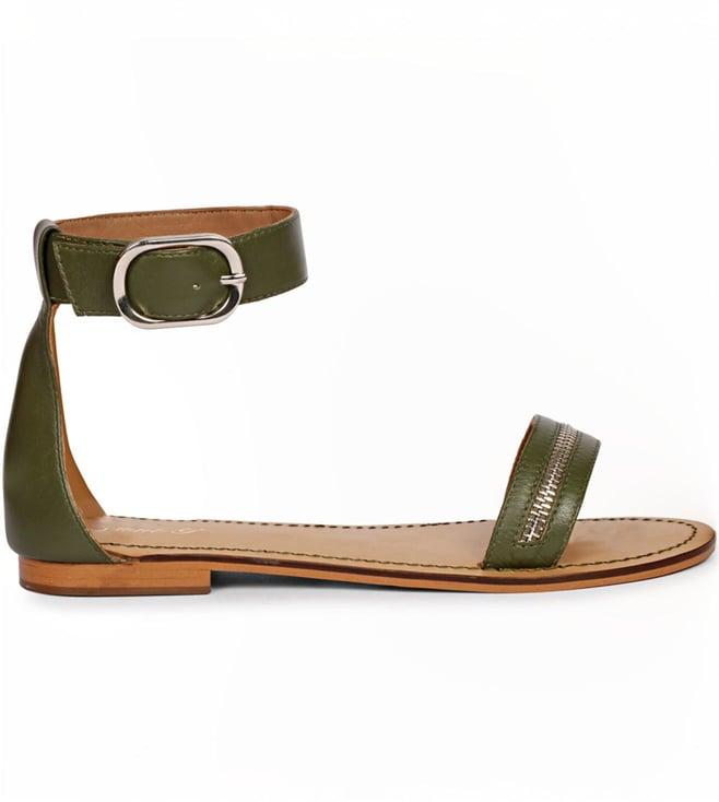 saint g zip decor olive leather sandals