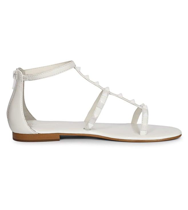 saintg womens white genuine leather flat sandals