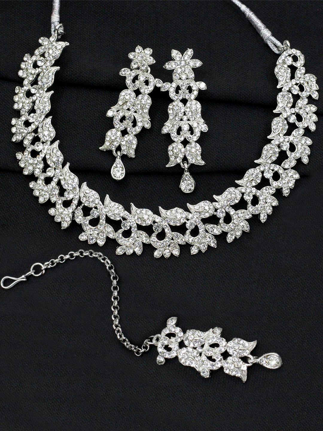 saiyoni  silver-plated & white stone-studded jewellery set