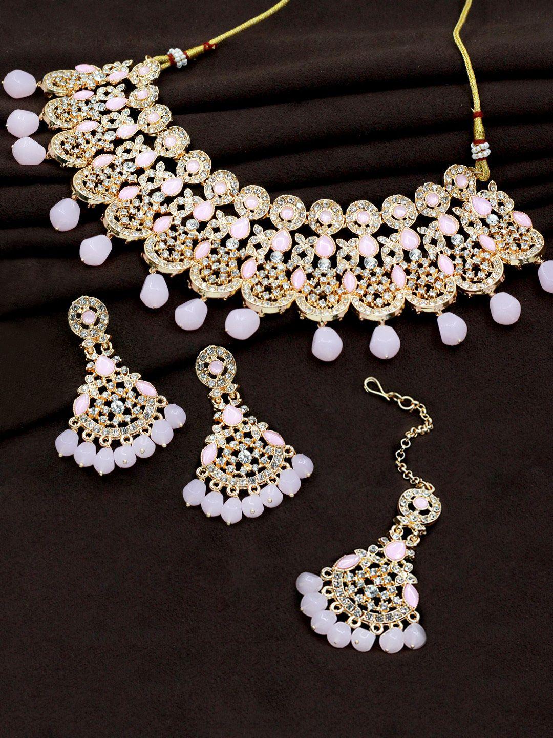saiyoni pink austrian diamond stone studded jewellery set