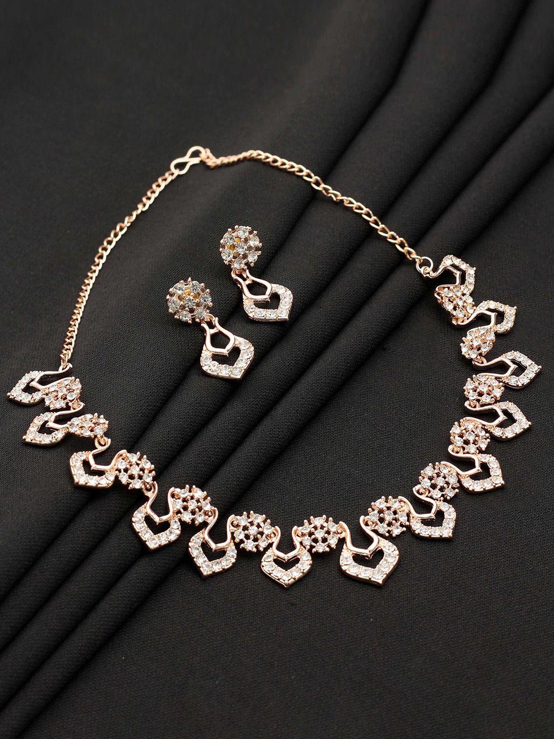 saiyoni rose gold-plated artificial stones studded jewellery set