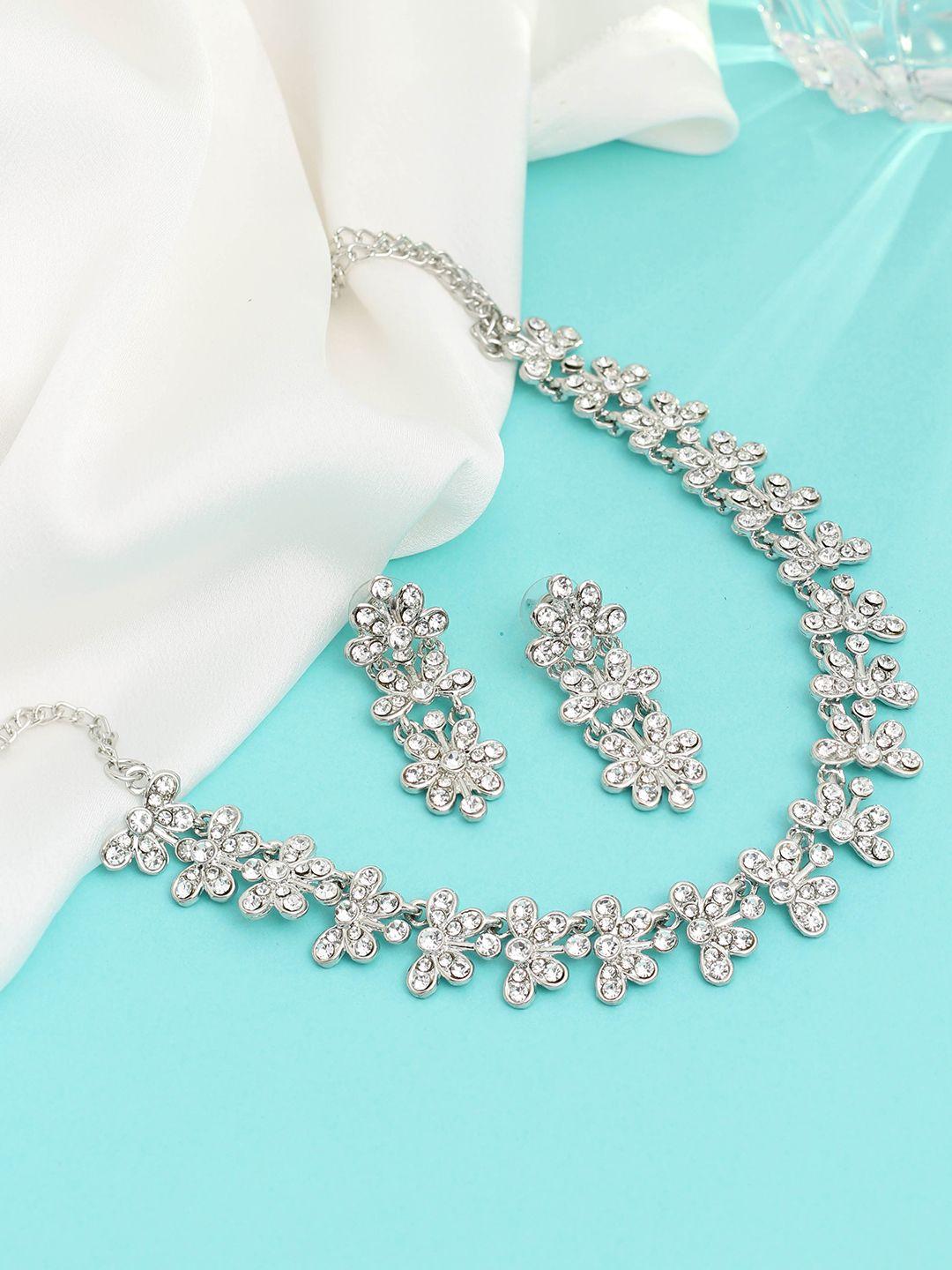 saiyoni silver-plated artificial stones studded jewellery set