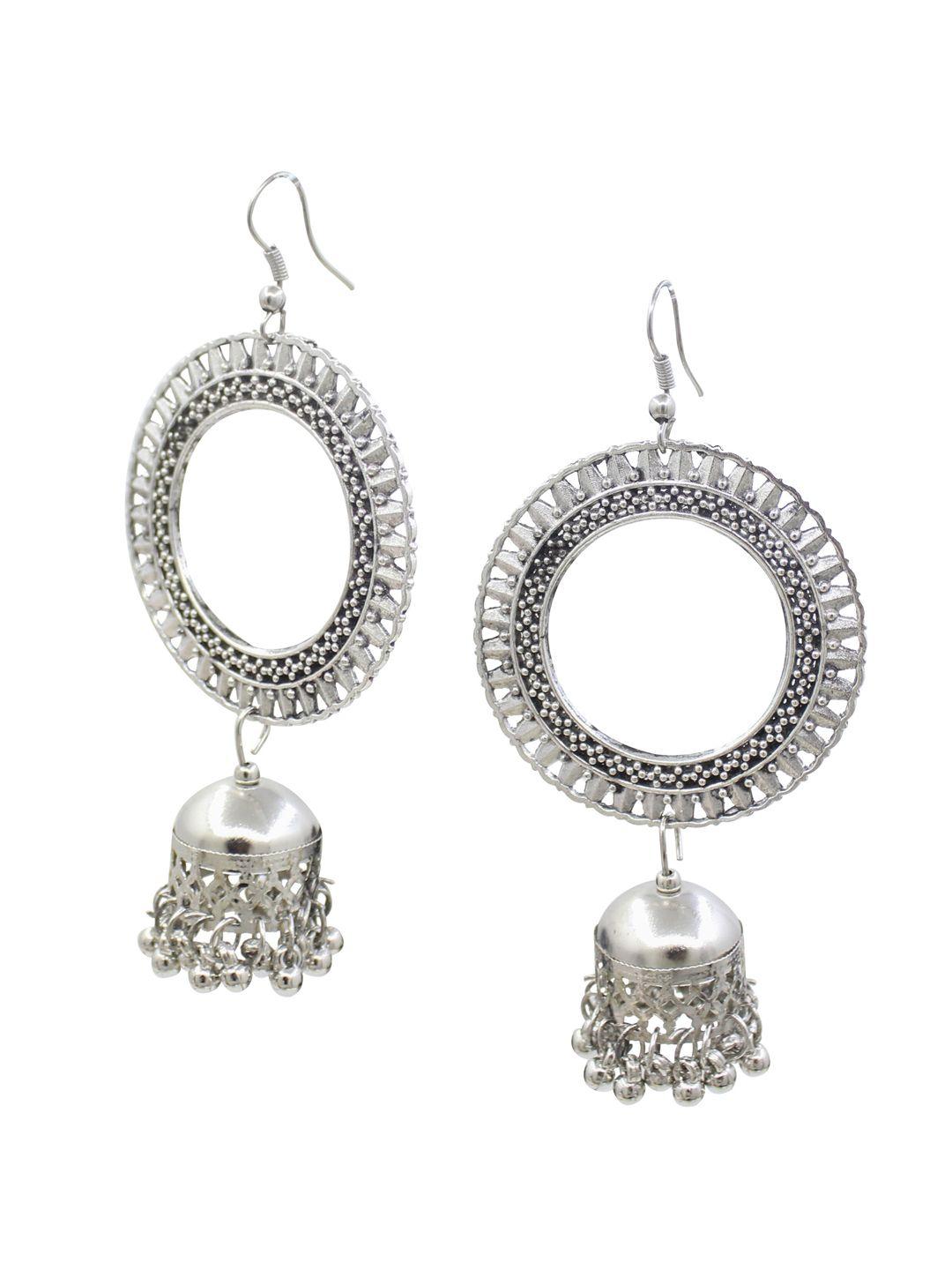 saiyoni silver-toned contemporary jhumkas earrings