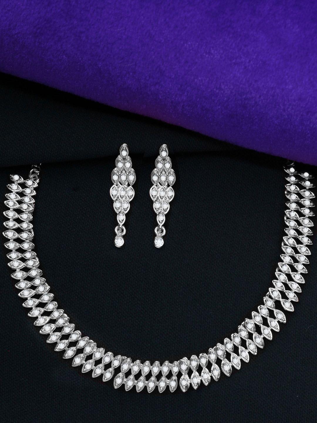 saiyoni women silver-plated stone-studded choker necklace & earrings