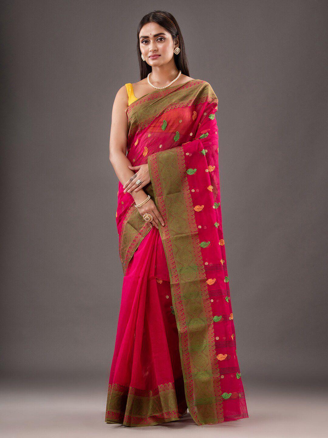 sajasajo paisley woven design zari pure cotton taant saree