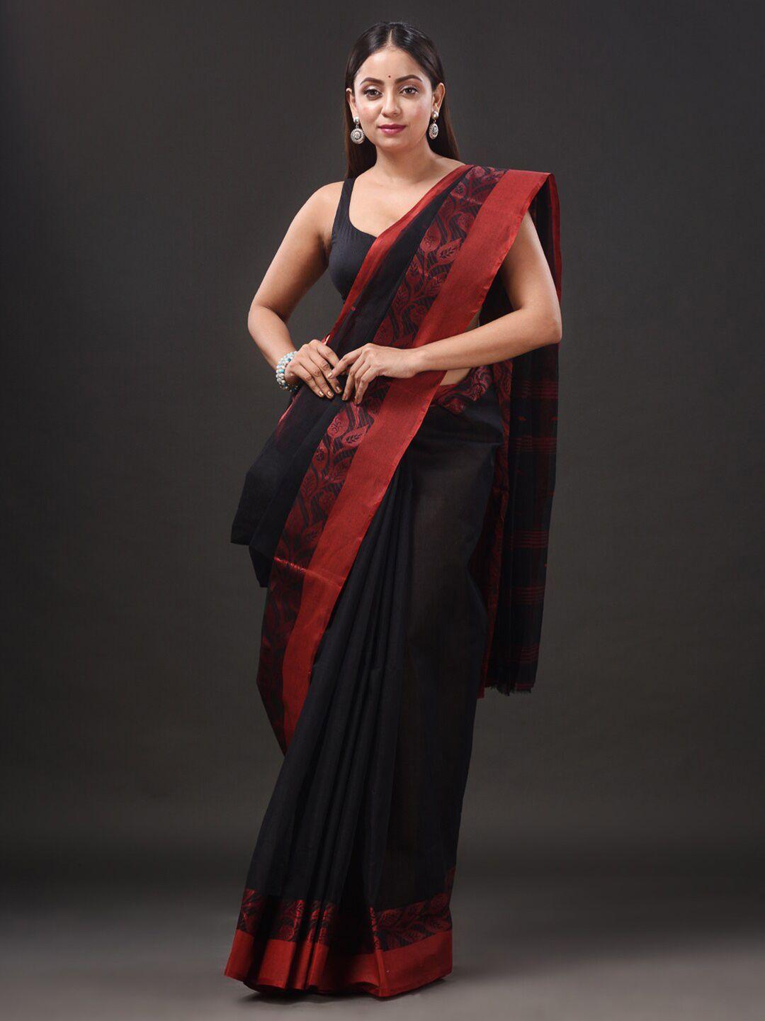 sajasajo black & red pure cotton taant saree