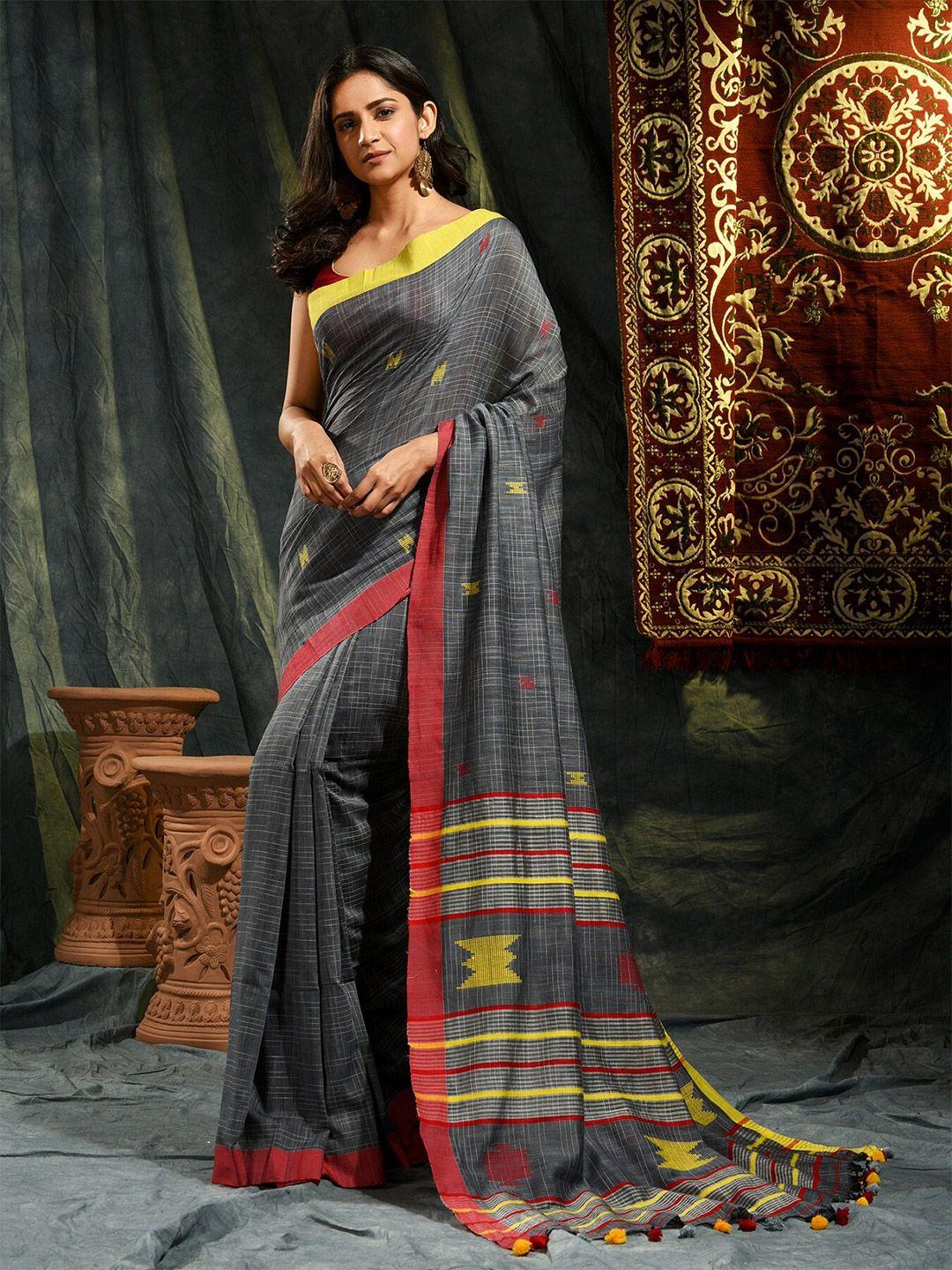 sajasajo ethnic motif woven design pure cotton saree