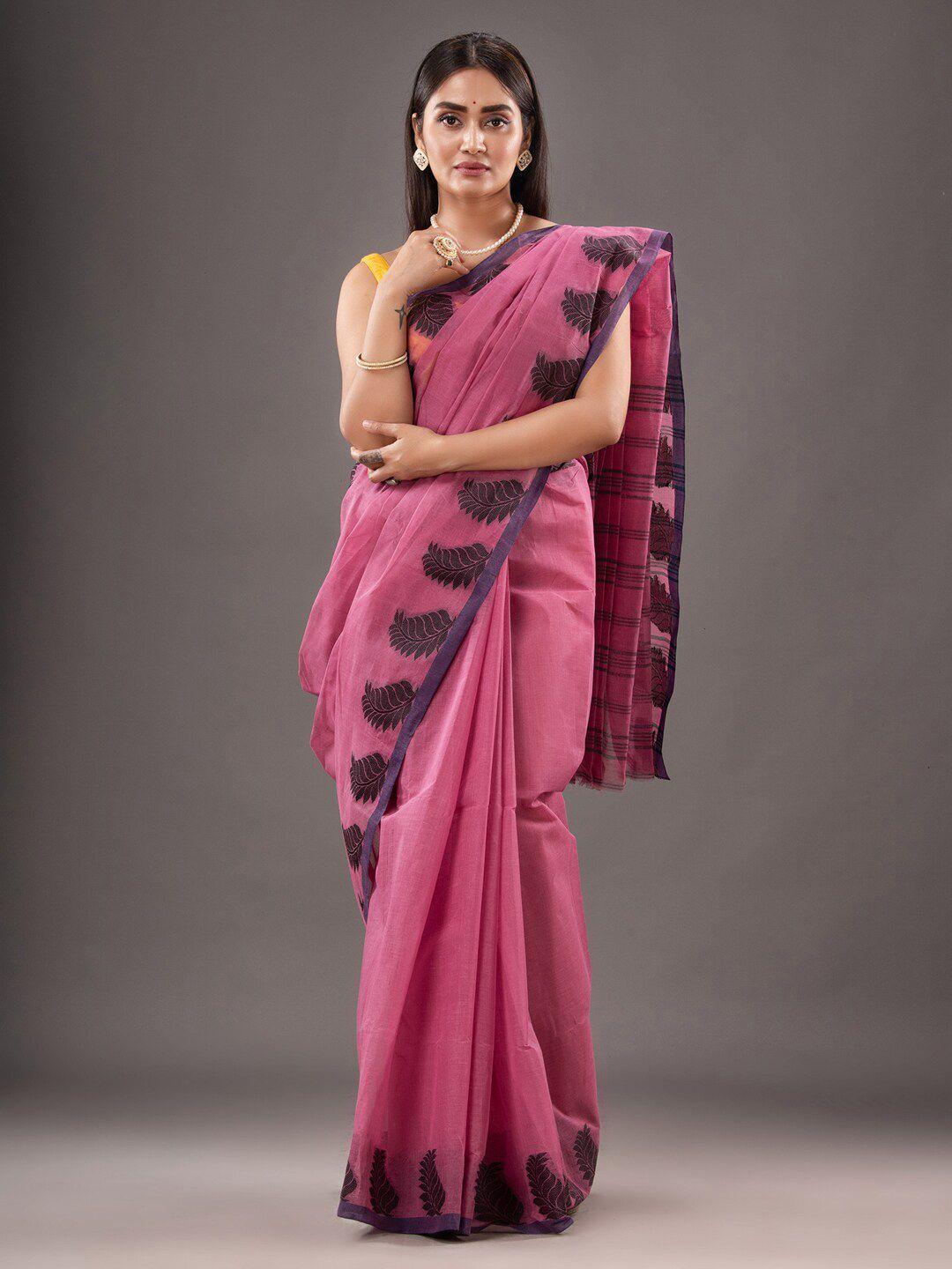 sajasajo floral woven design pure cotton taant saree