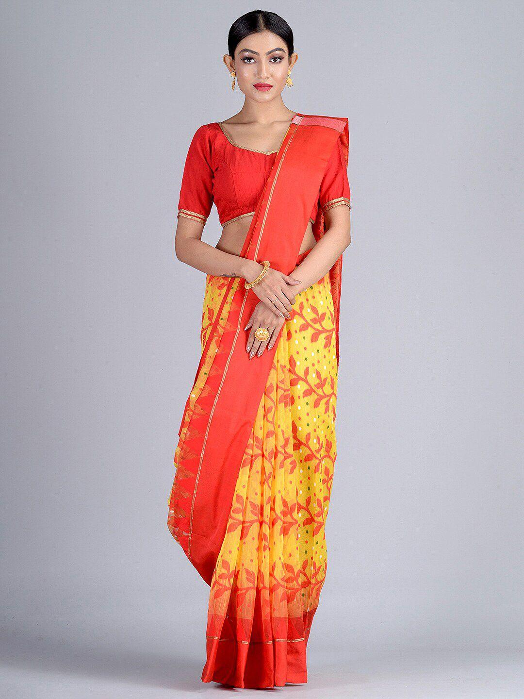 sajasajo floral woven design zari silk cotton saree