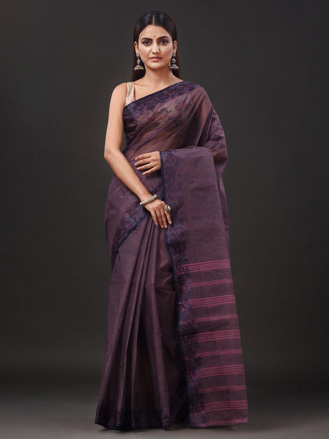 sajasajo purple & blue pure cotton taant saree