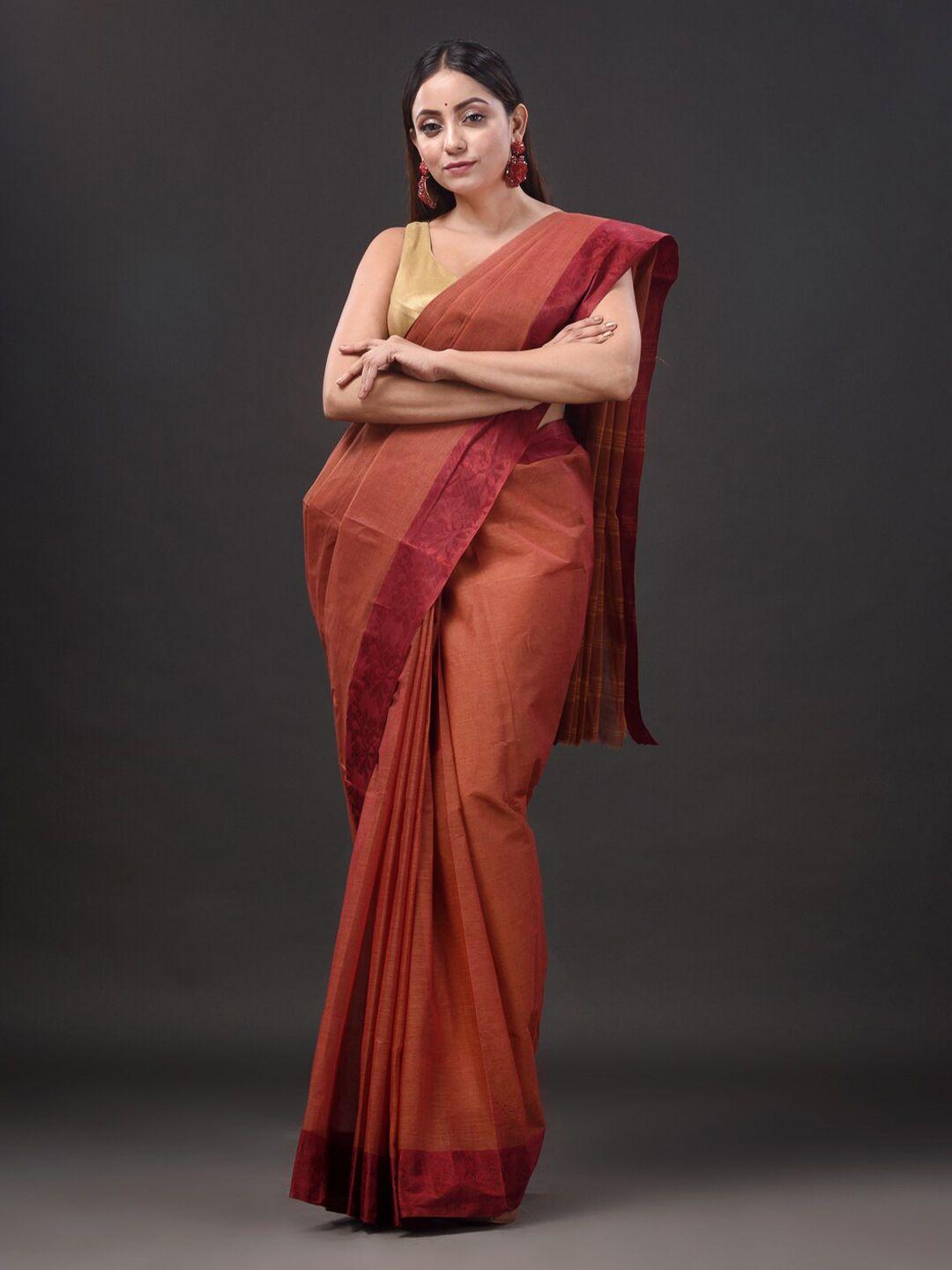 sajasajo rust pure cotton taant saree