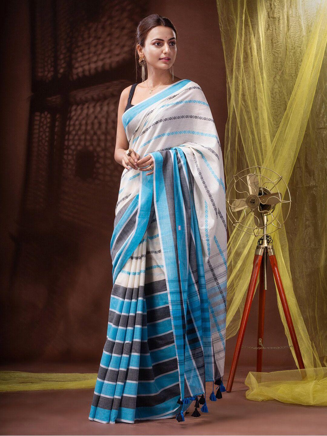 sajasajo striped pure cotton begampuri saree