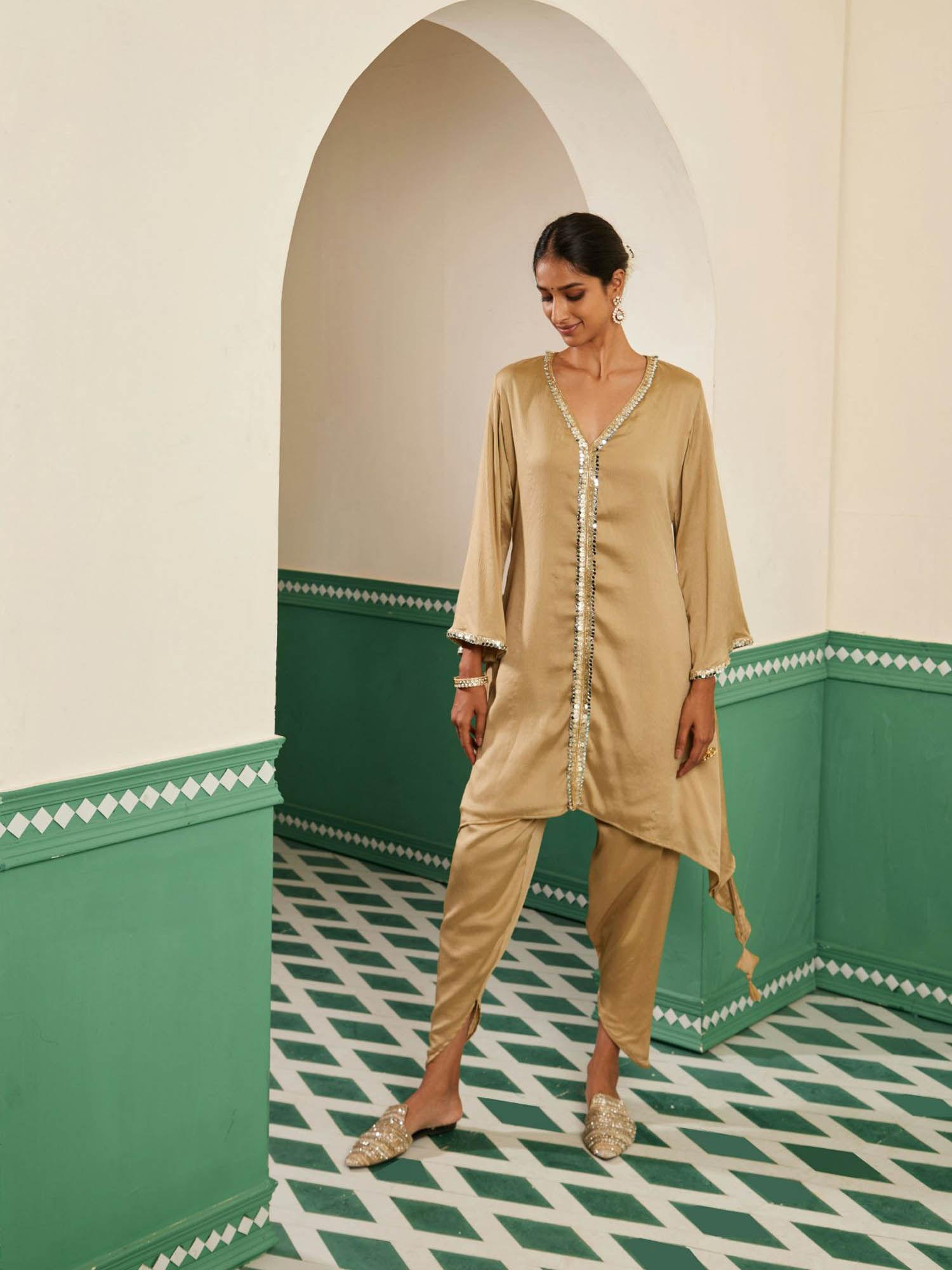 sajda champagne mirror work tassel kurta