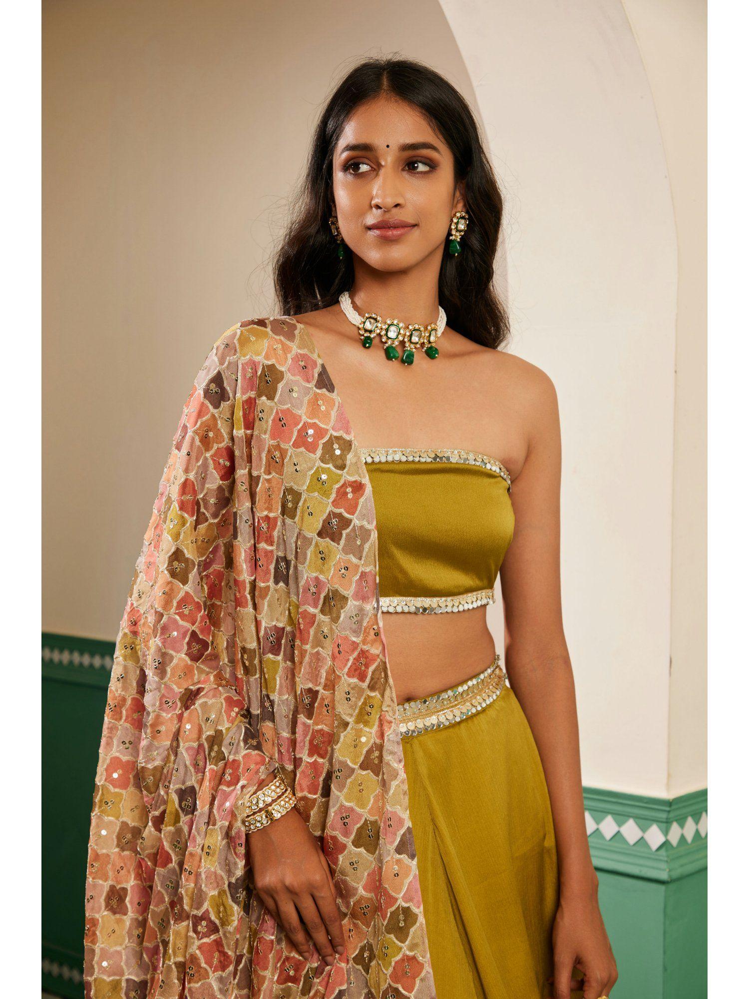 sajda olive green mirror work tube top