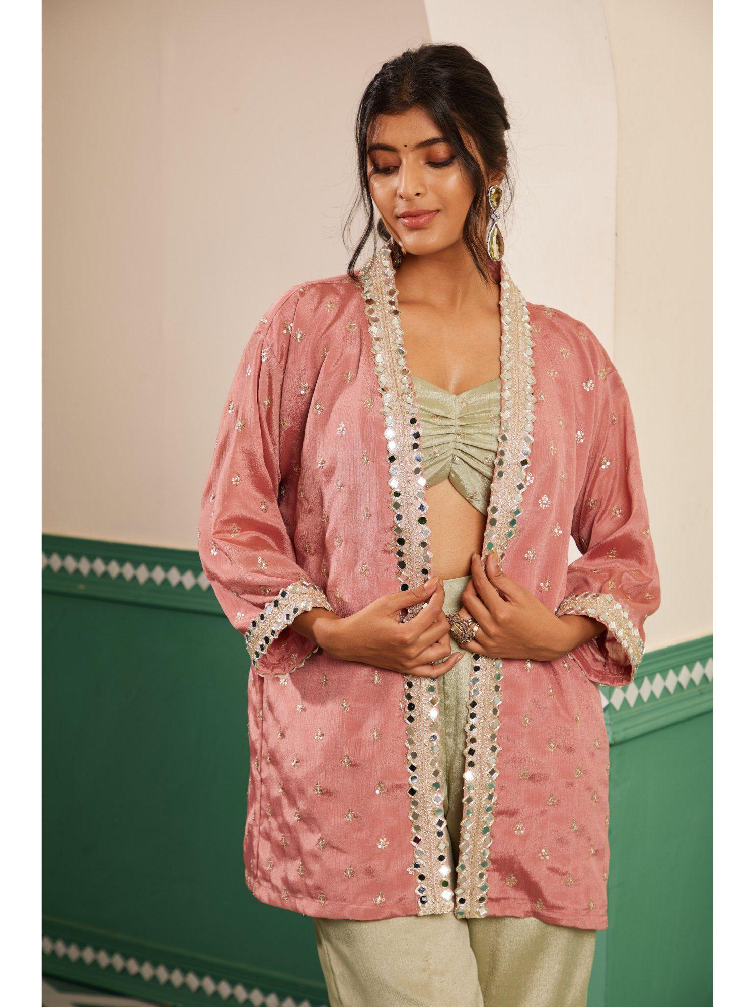 sajda onion pink mirror work overlay jacket