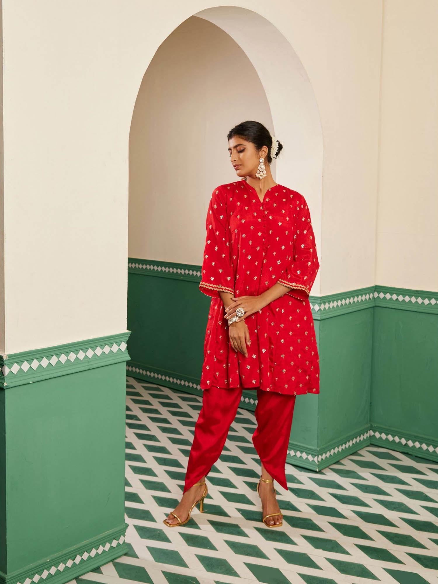 sajda red embroidered flared kurta