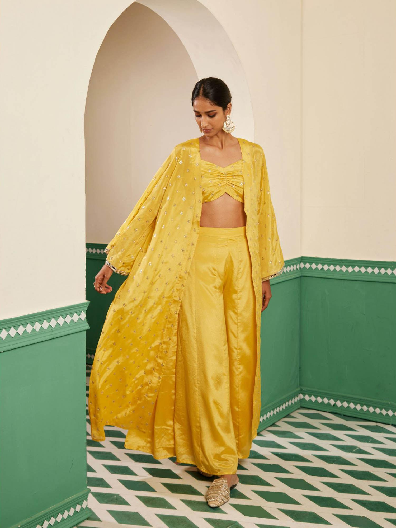 sajda yellow embroidered overlay jacket