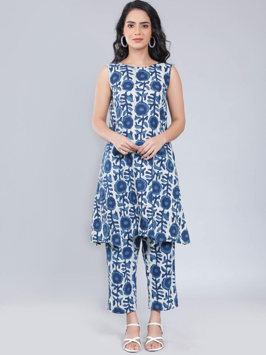 sajke floral printed pure cotton a-line kurta with trousers