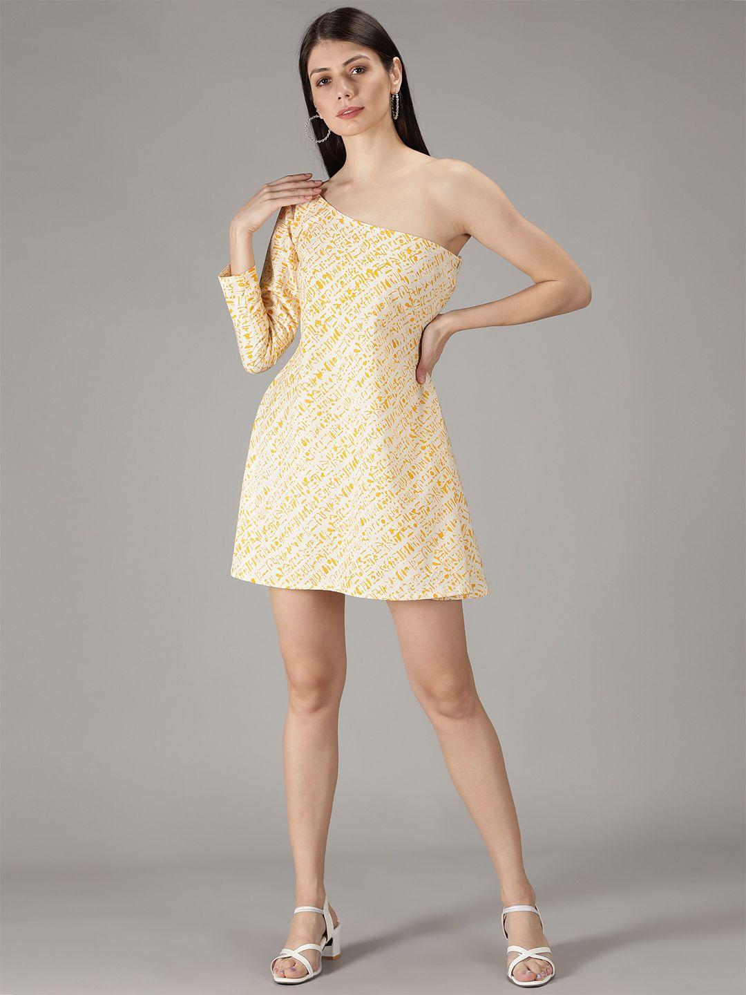 sajke off white & yellow one shoulder a-line mini dress