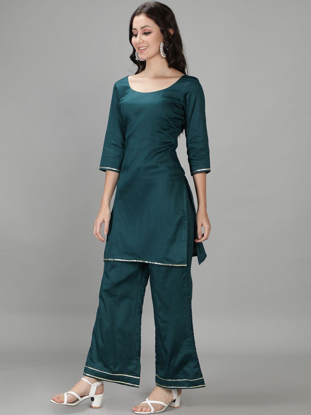 sajke women teal kurta with palazzos & dupatta