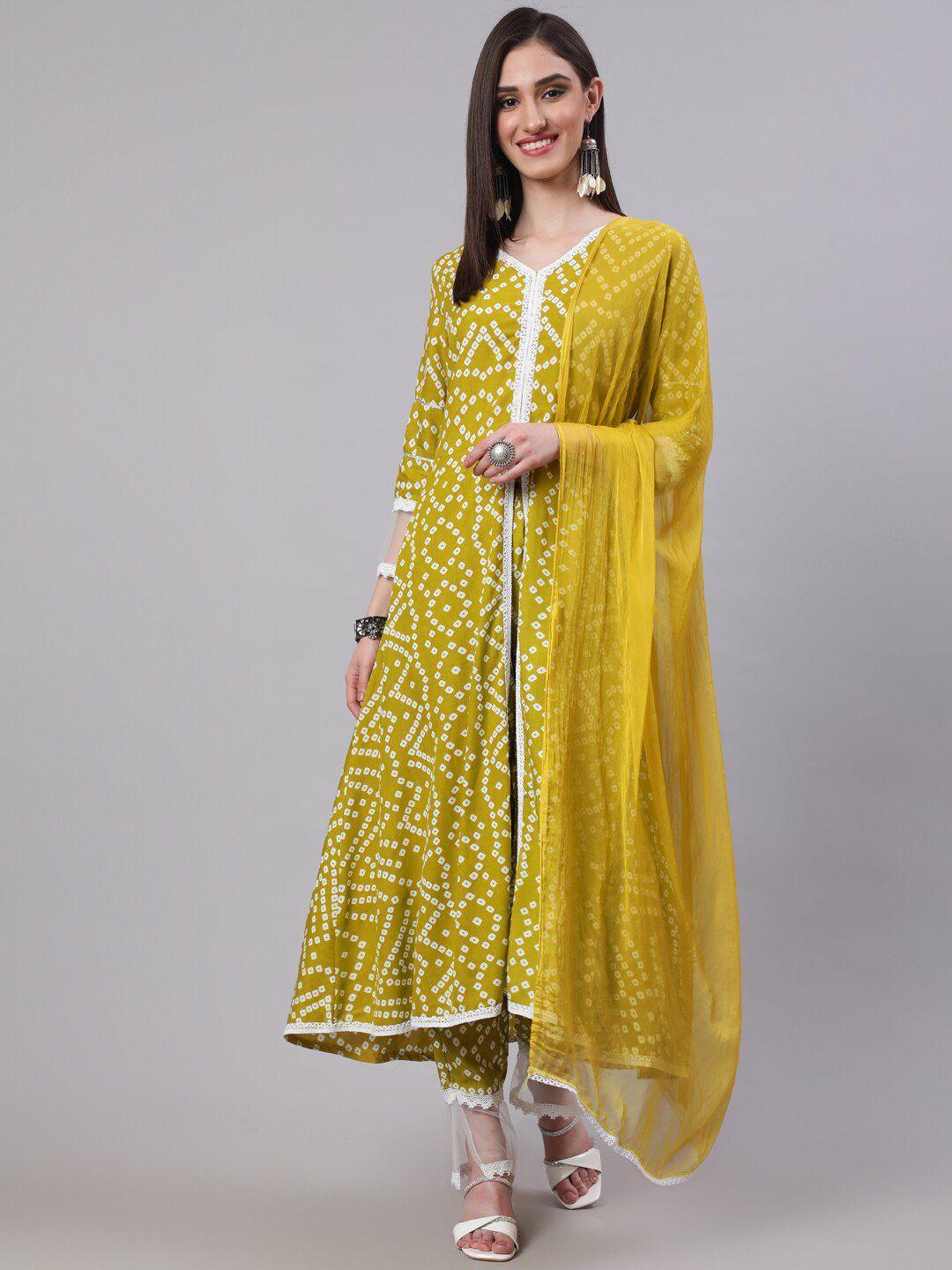 sak jaipur bandhani printed regular kurta with trousers & dupatta