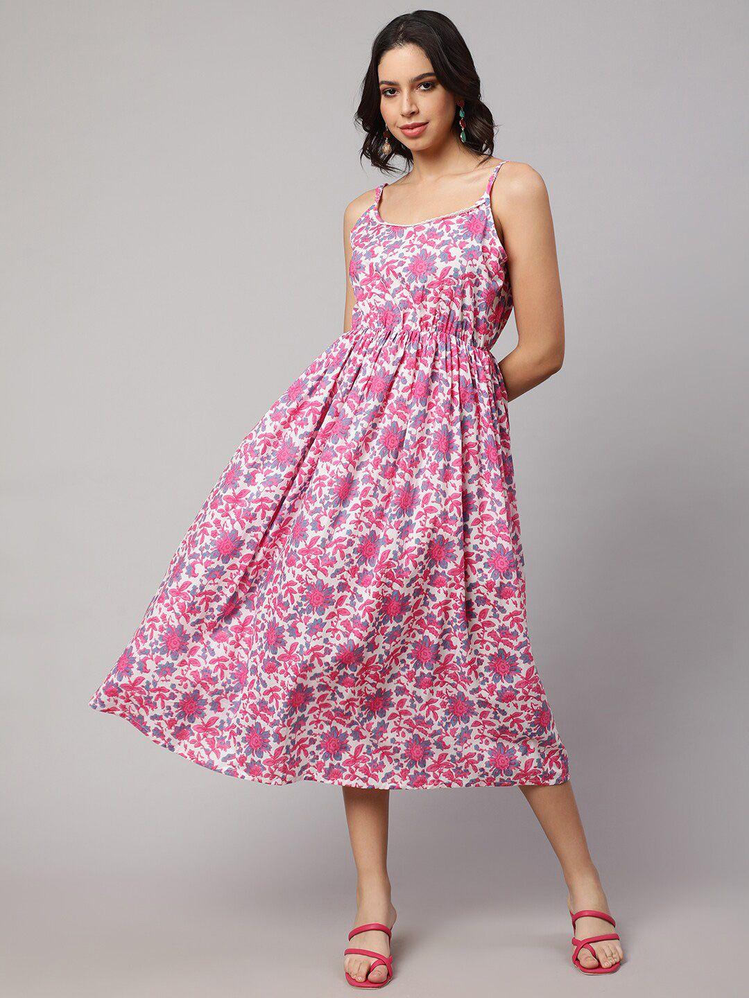 sak jaipur floral printed cotton fit & flare midi dress