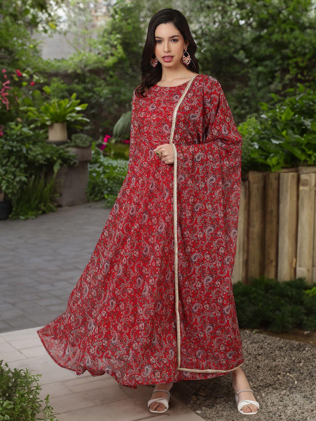 sak jaipur floral printed georgette anarkali maxi ethnic dress with dupatta