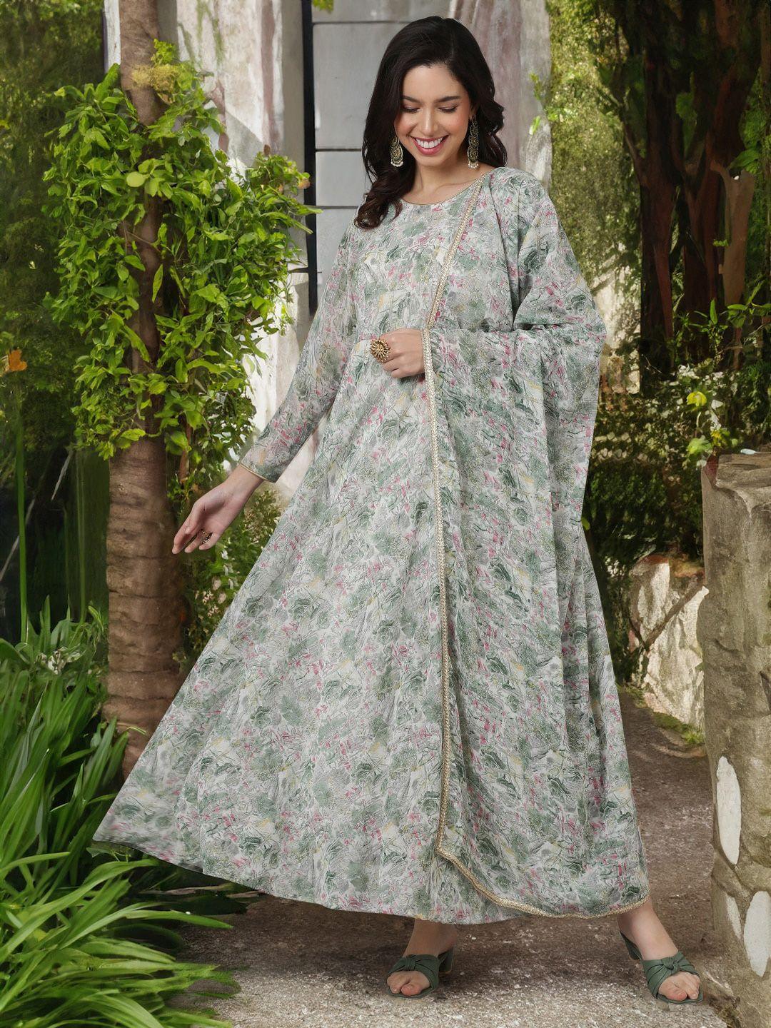 sak jaipur floral printed georgette anarkali maxi ethnic dress with dupatta