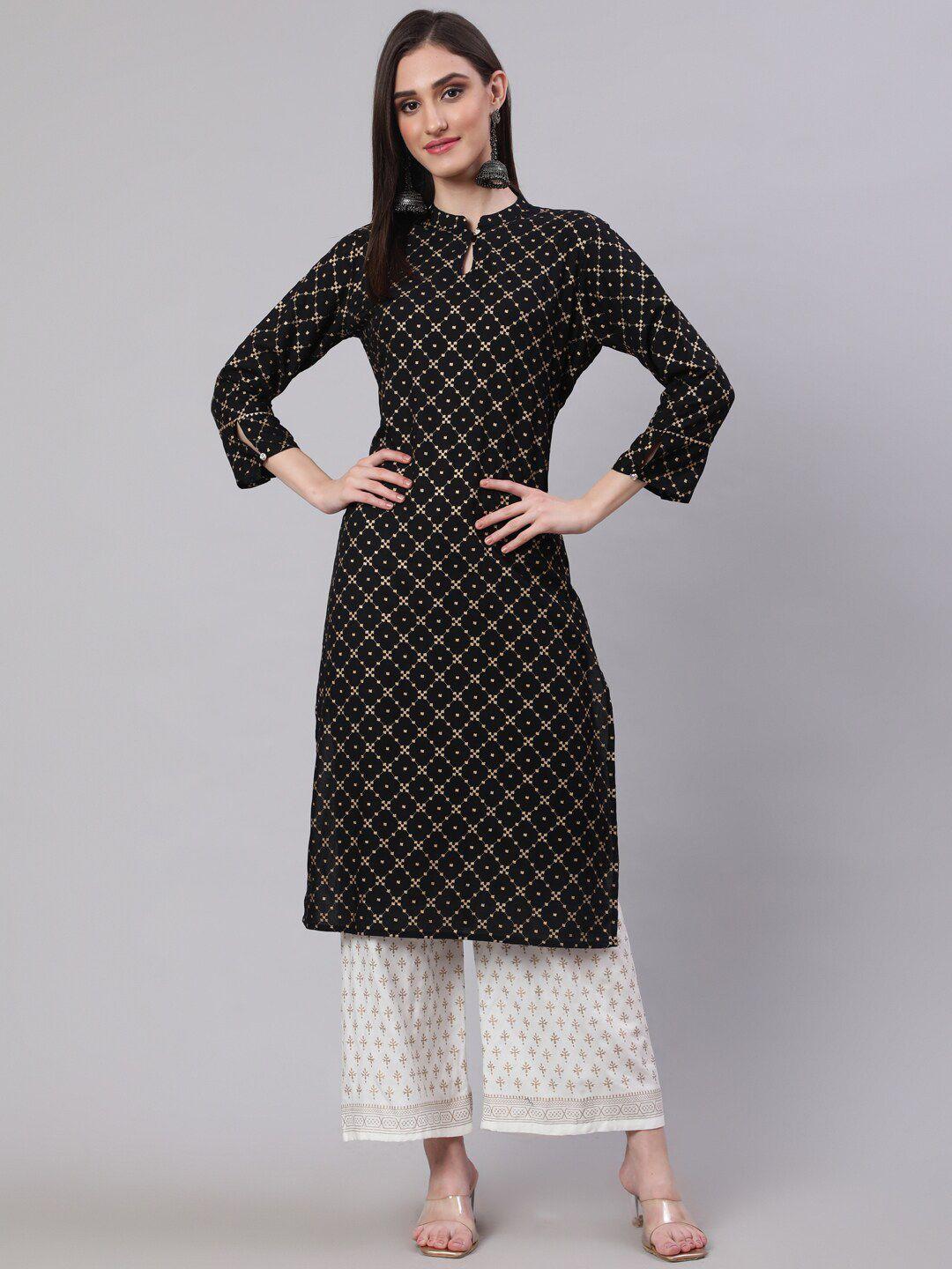 sak jaipur women black floral printed regular kurta with palazzos