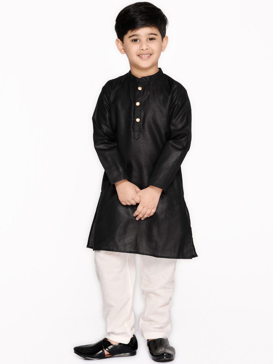 saka designs boys black & white pure cotton kurta with pyjamas