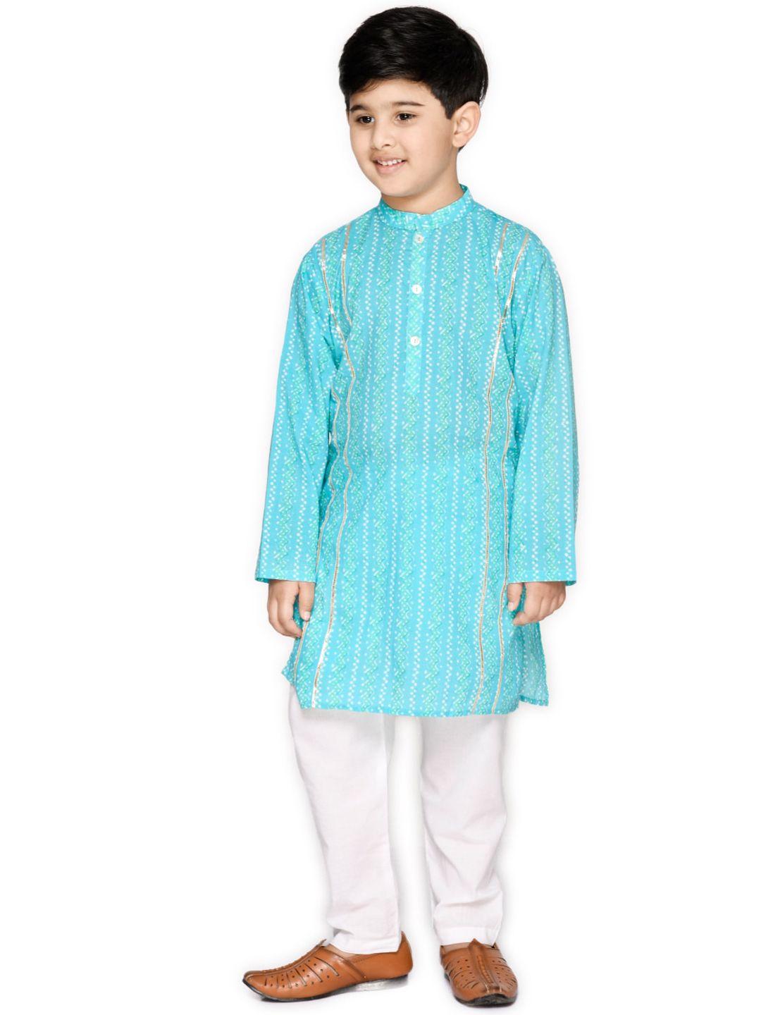 saka designs boys blue ethnic motifs pure cotton kurta with pyjamas