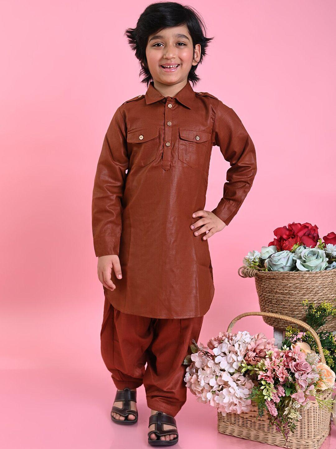 saka designs boys brown regular kurta with salwar