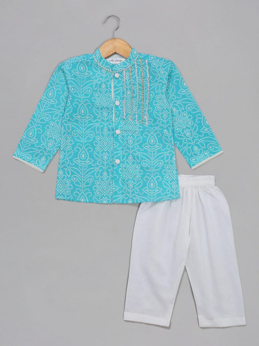 saka designs boys ethnic motifs printed gotta patti pure cotton kurta with pyjamas
