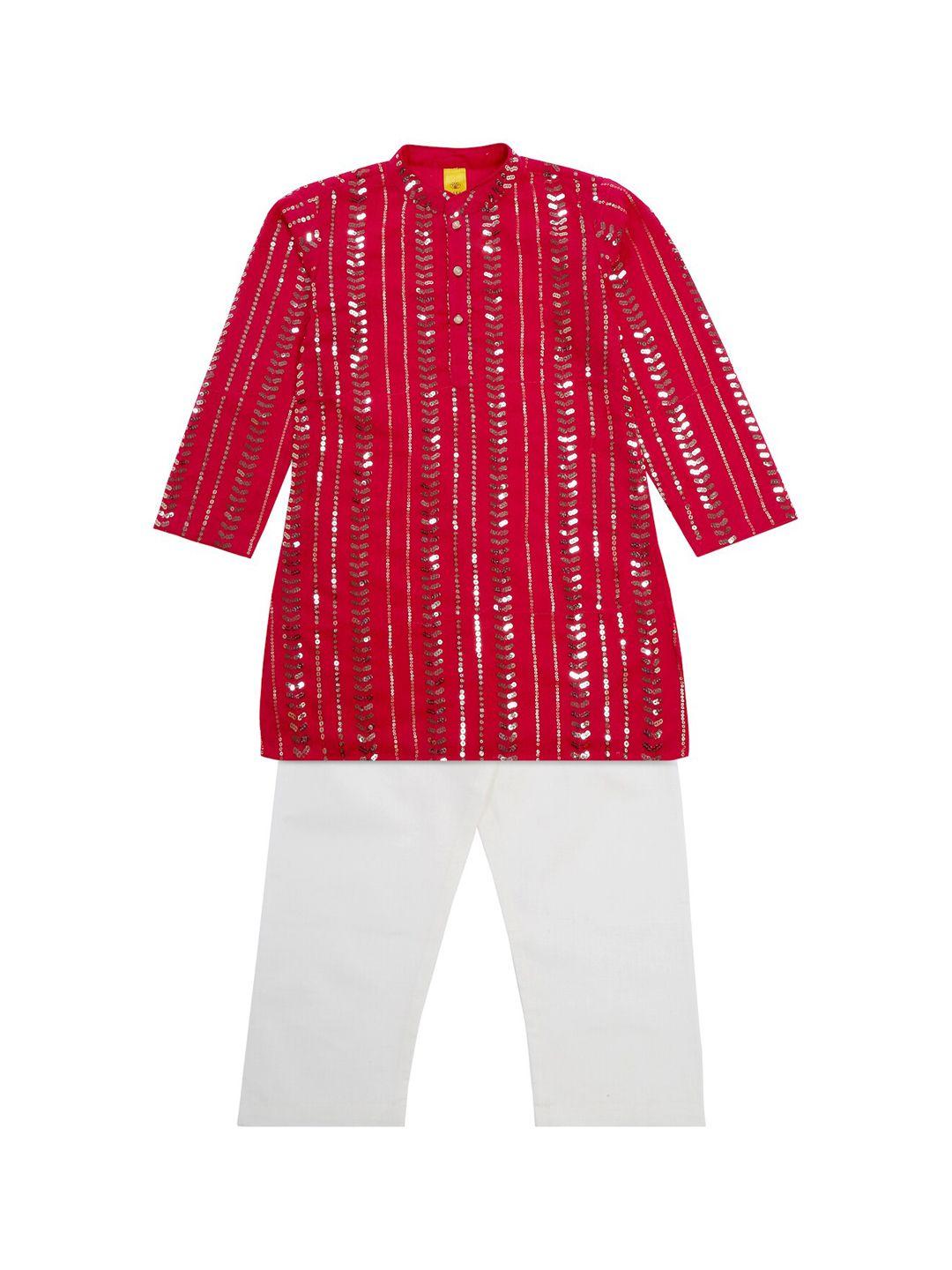 saka designs boys fuchsia embroidered regular kurta with pyjamas