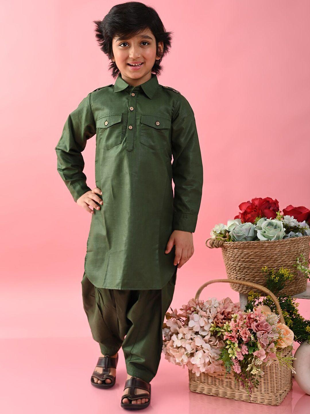 saka designs boys green regular kurta with salwar