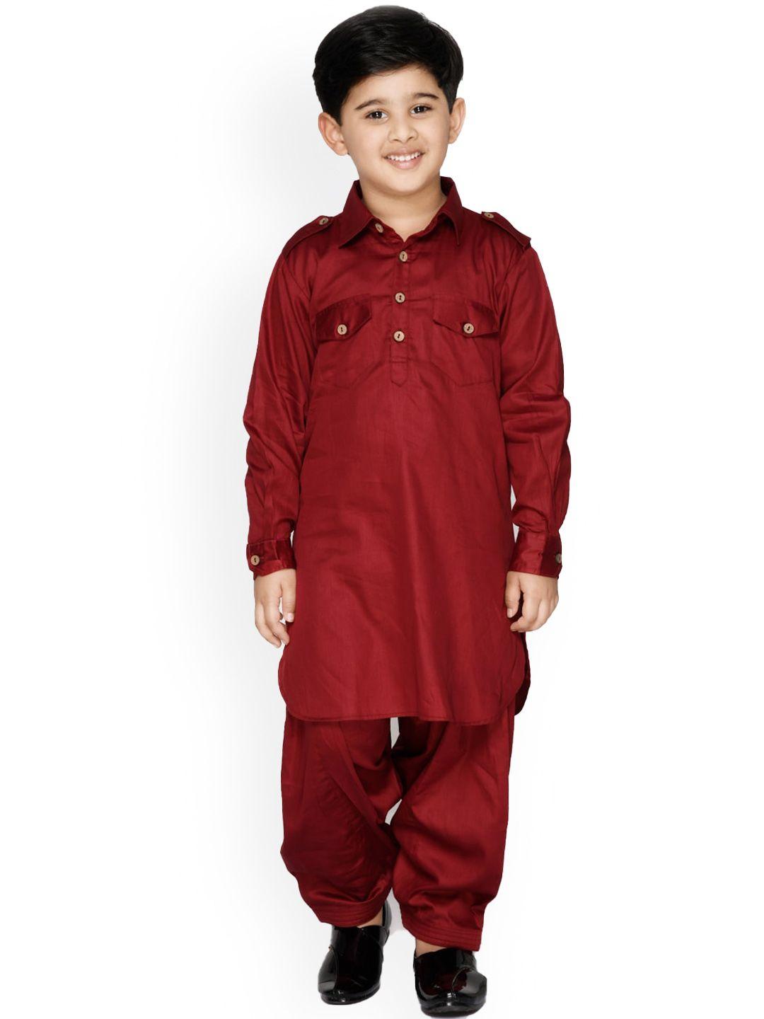 saka designs boys maroon pure cotton kurta with salwar